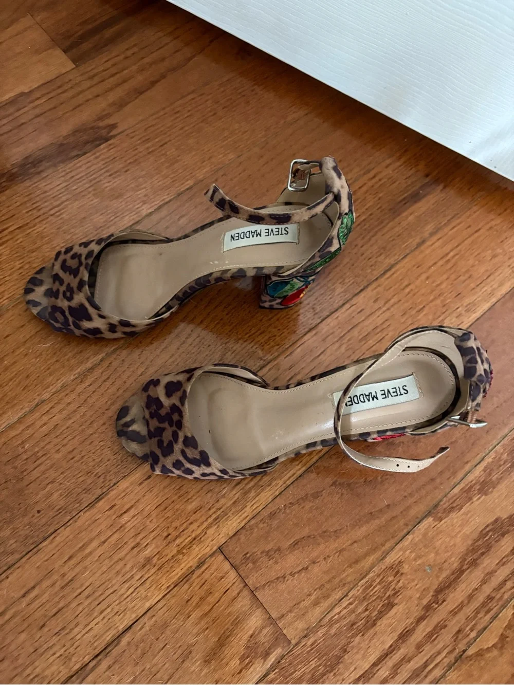 Steve Madden Leopard Print Ankle-Strap Block Heel Sandals - Brown